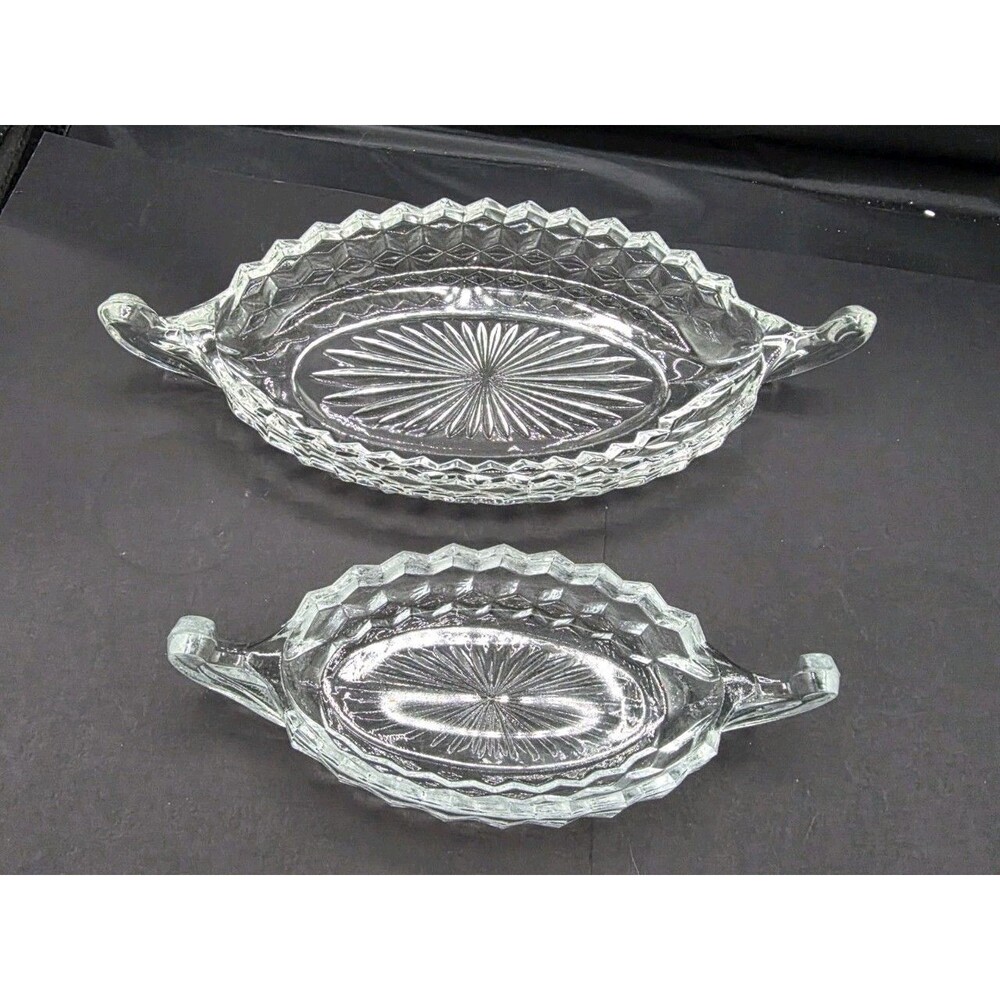 Fostoria American Canoe Boat Clear Glass Candy Nut Relish Dishes Lot of 2 Nest